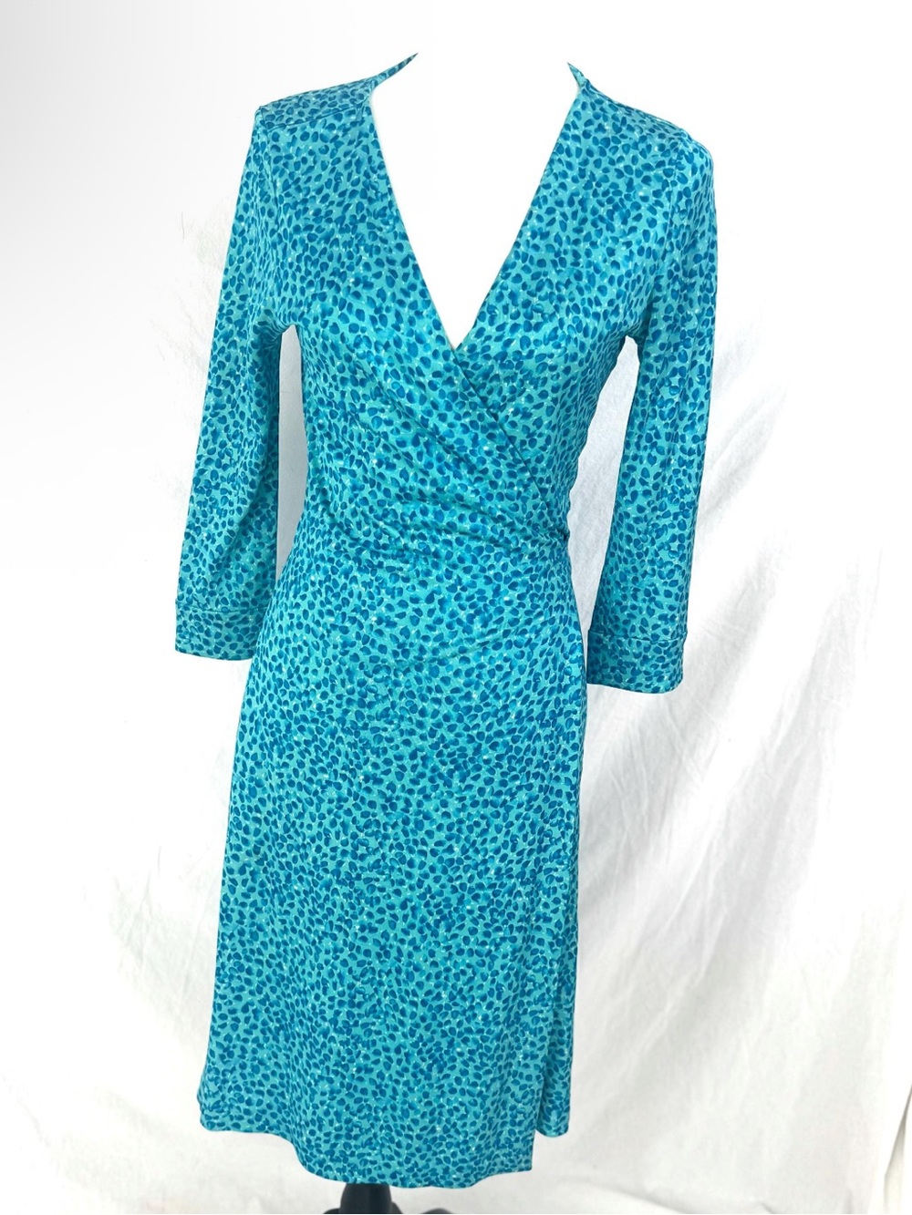 Diane Von Furstenberg Teal Blue Leopard-Print Long Sleeve Wrap Dress